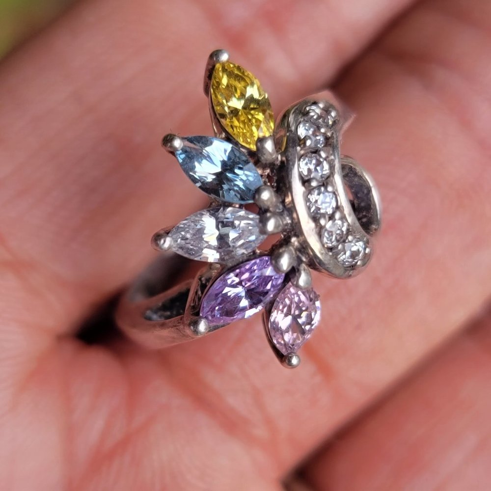 Absolutely stunning marquise prong set multi-colored gemstones 925 sterling ring - Picture 13 of 15